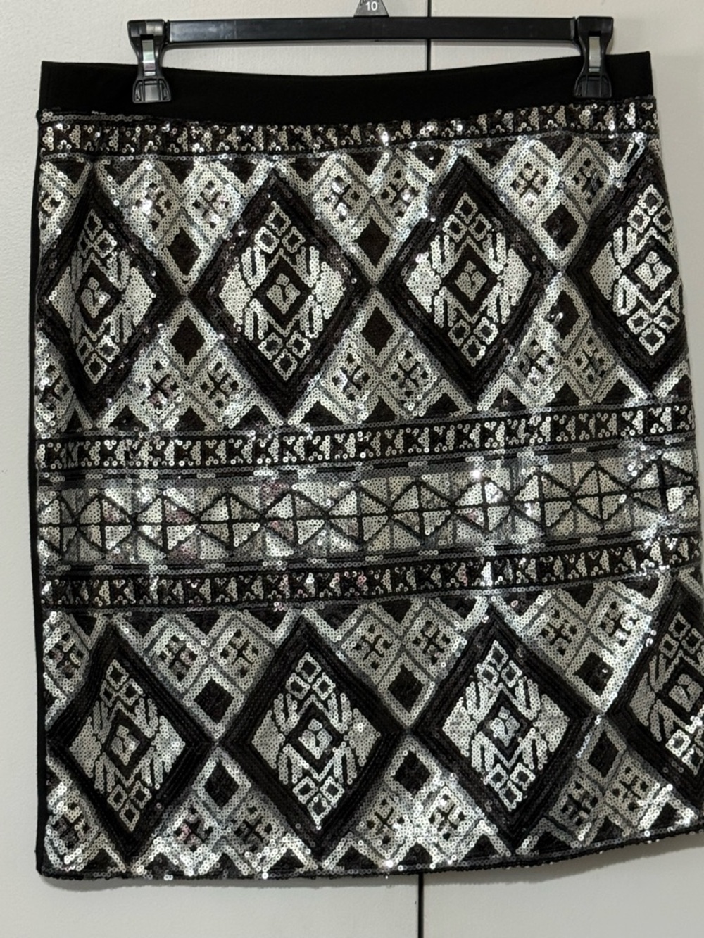 Cato Black & Silver Sequin Geo Pencil Skirt